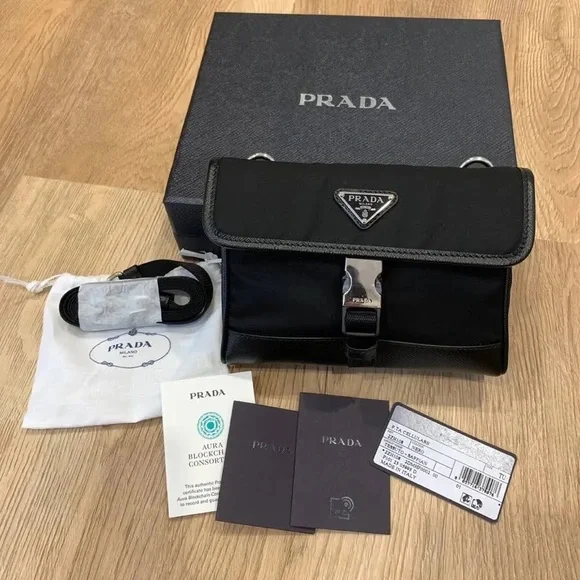 Prada.Re-Nylon And Saffiano Leather Phone holder Pouch Strap, Mint Condition💯 - Picture 1 of 13